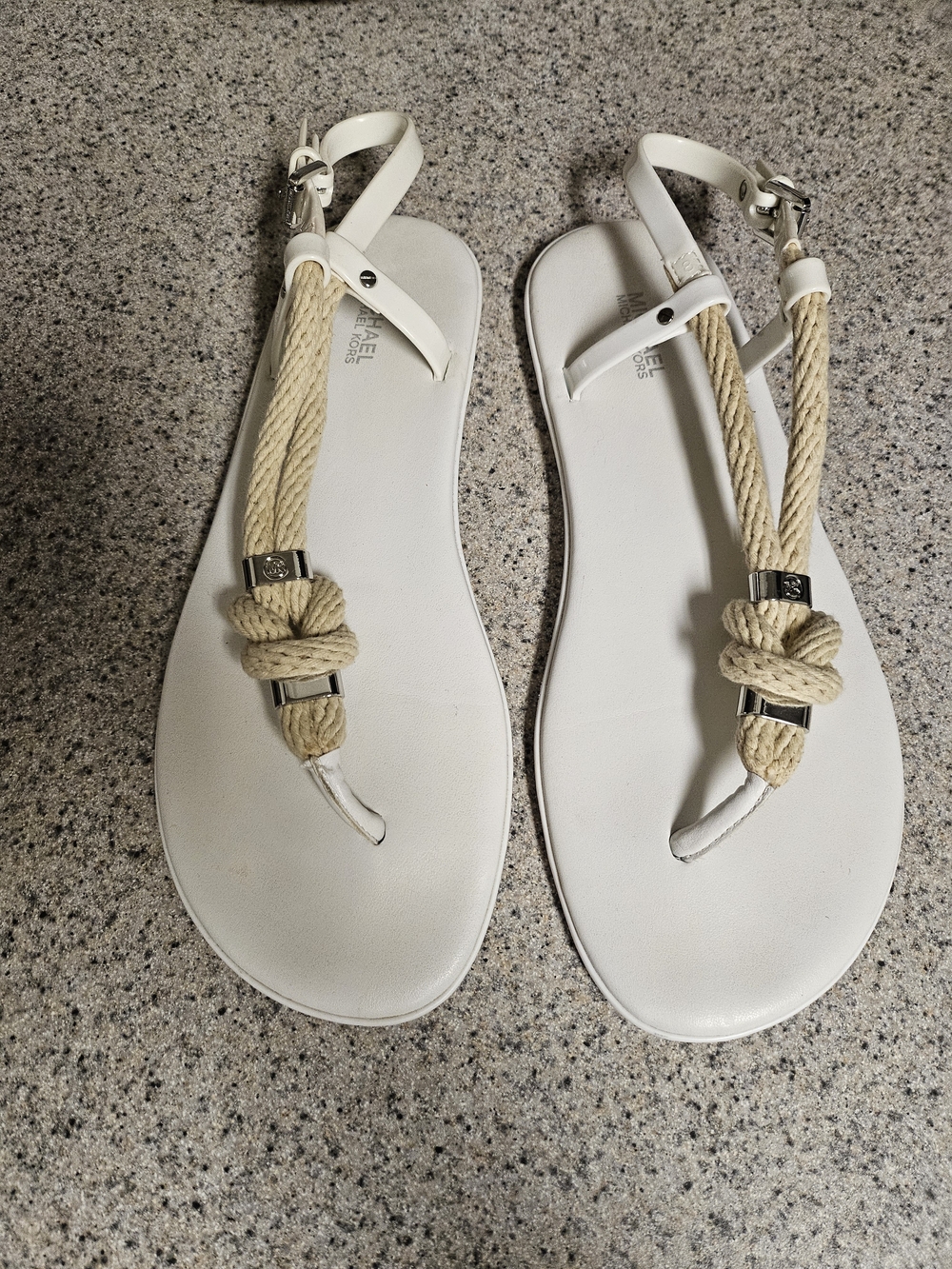 Michael Kors White Rope T-Strap Sandals